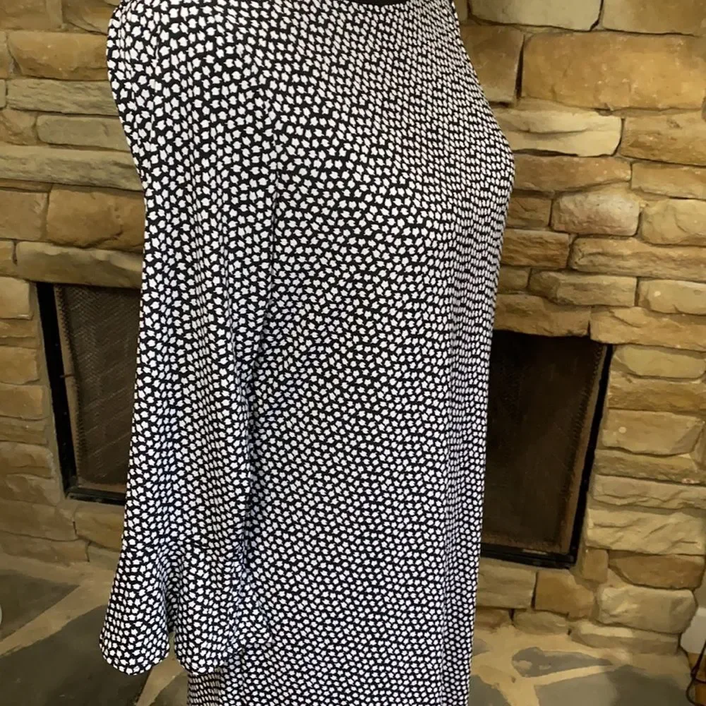 Michael Kors Black White Polyester Stretch 3/4 Sleeve Shift Dress Size M